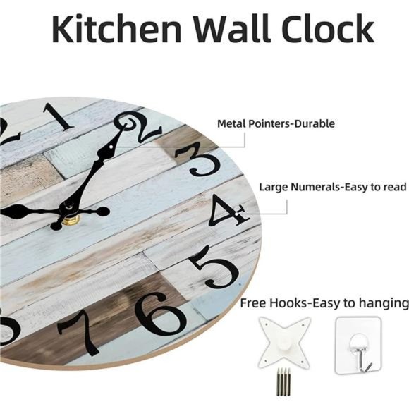 10 Inch Silent Non-Ticking Wooden Wall Clocks Battery Operated Kitchen - Picture 5 of 6
